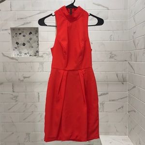 Red mock neck sleeveless dress